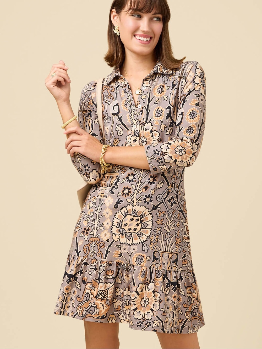 Spartina 449 Joelle 3/4 Sleeve Dress in Guerard Estate Stone